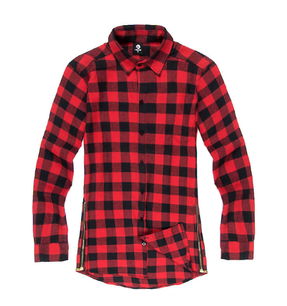 Men Fashion Urban Plaid Side Zipper Button Shirt