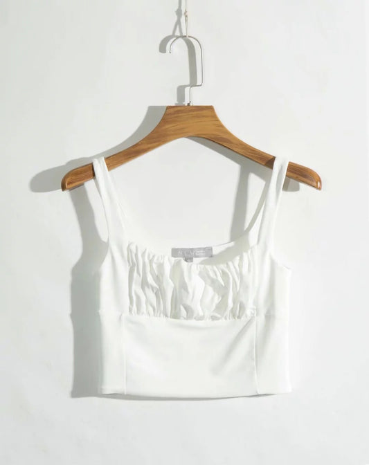 New Retro Square Neck Pleated Top