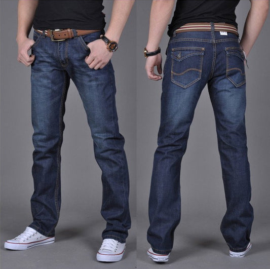Men Long Denim Straight-Leg Pants