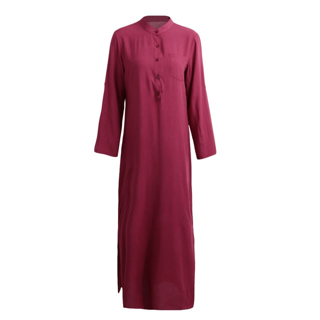 Women Sexy Casual Shirt Dress Long Sleeve Deep V Neck Split Solid Long Maxi Dress