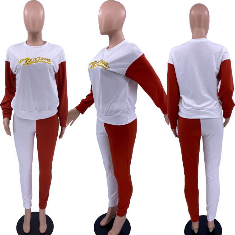 Women Casual Two Piece Letter Embroidery Stitching Sets