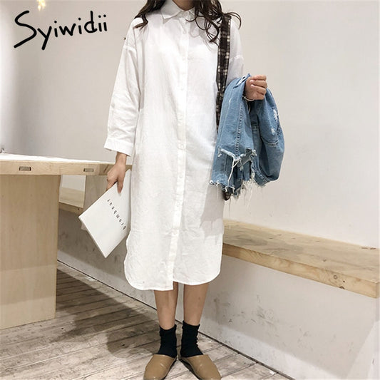 Women Long Oversized Loose Cotton Shirt Dress