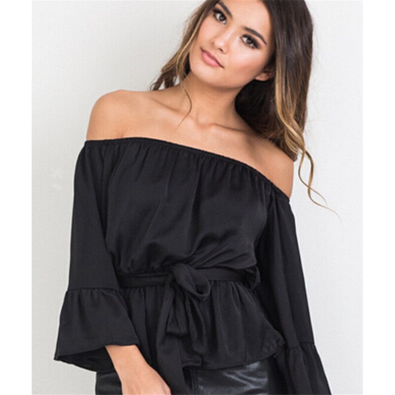 Woman Tunic Slash Neck Butterfly Sleeve Fashion Elegant Blouse