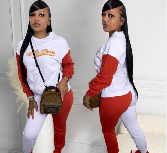 Women Casual Two Piece Letter Embroidery Stitching Sets