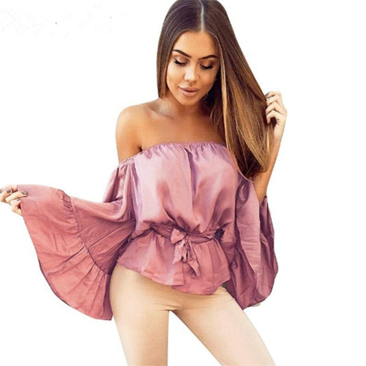 Woman Tunic Slash Neck Butterfly Sleeve Fashion Elegant Blouse