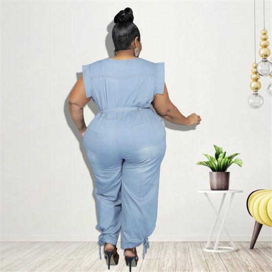 Women Plus Size Denim Jumpsuit