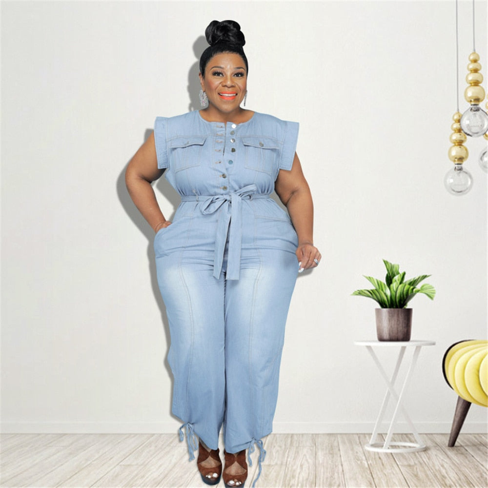Women Plus Size Denim Jumpsuit
