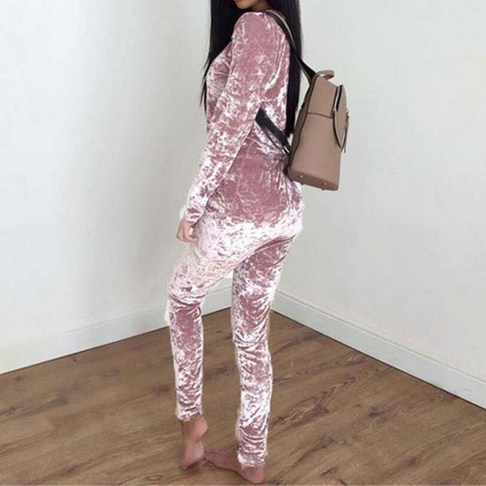 Women Velvet Two Piece Winter Velour Tracksuit