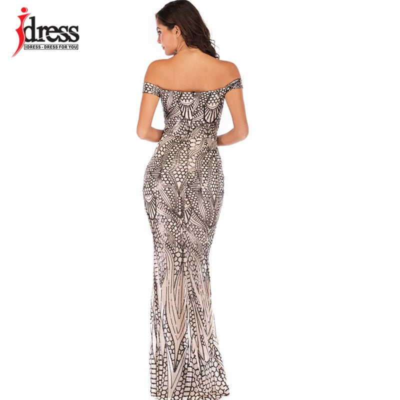 Women Sexy Sequined Long Summer Elegant Off Shoulder Evening Dresses