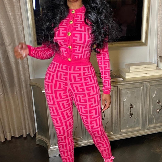 Women Long Sleeve Button Pullover Tops Sporty Jackets+Leggings Matching Sets