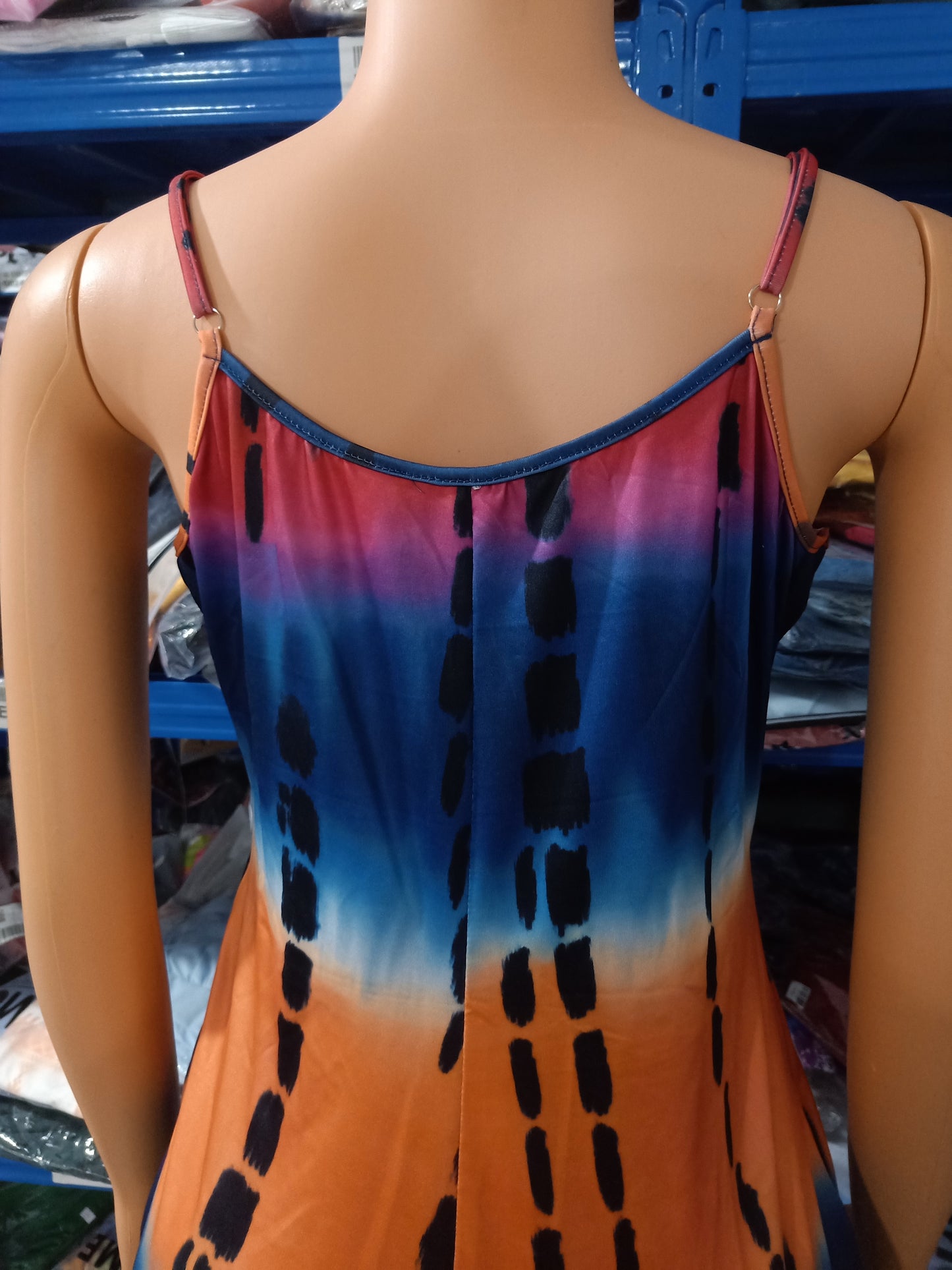 Summer Fashion Tie Dye Print U Neck Sleeveless Casual Pocket Jumpsuit