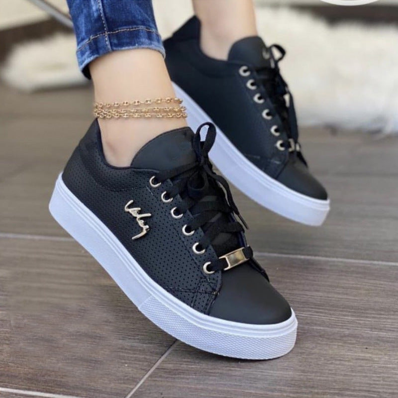 Women Flat Sneakers Breathable Lace-up Shoes