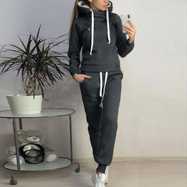 2 Piece Women Fleece Pullover Sweatshirts Jogger Set S-3XL