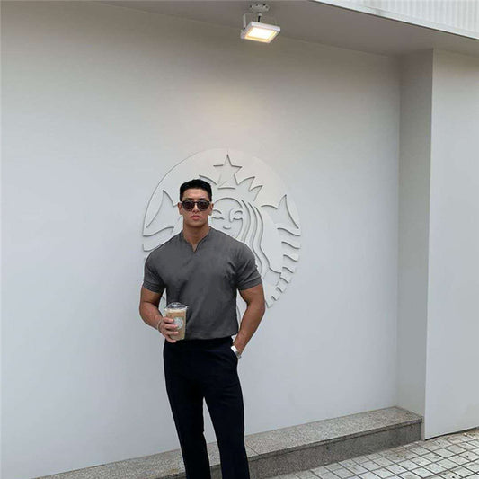 Men V neck Short Sleeve Slim Fit T Shirt