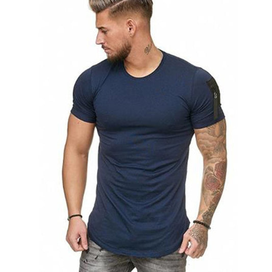 Men Short Sleeve Zipper Shoulder T Shirt Plus Size M-3XL