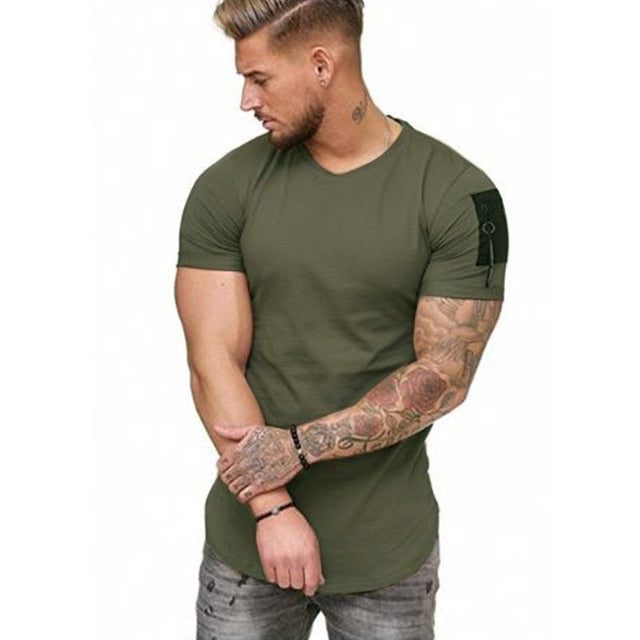 Men Short Sleeve Zipper Shoulder T Shirt Plus Size M-3XL