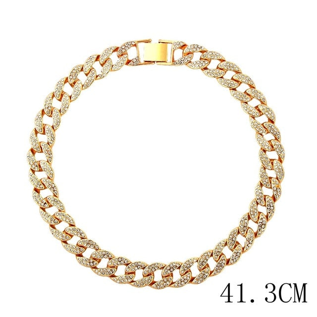 Cuban Link Chain Choker Iced Out Crystal Necklace