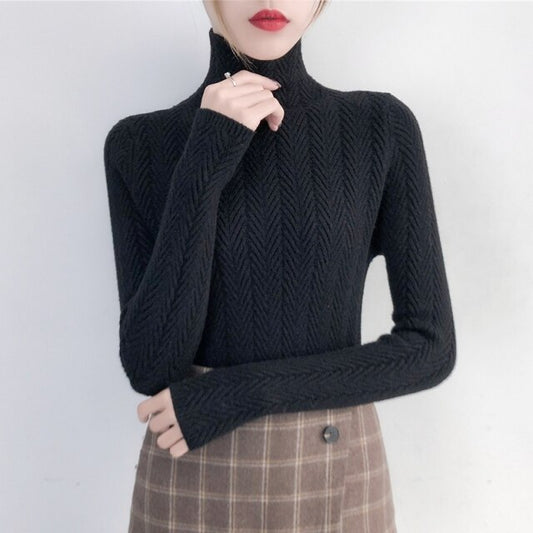 Women Slim Bottom Long Sleeve Fitted Knitted Sweater
