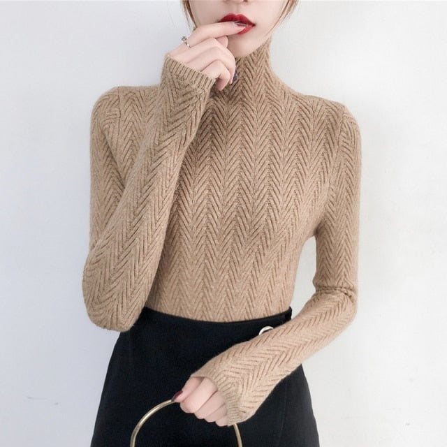 Women Slim Bottom Long Sleeve Fitted Knitted Sweater