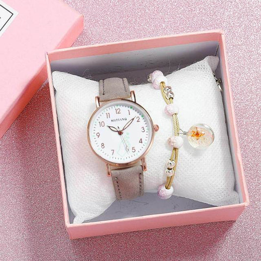 Women New Fashion Bracelet Finger Heart Watch Set