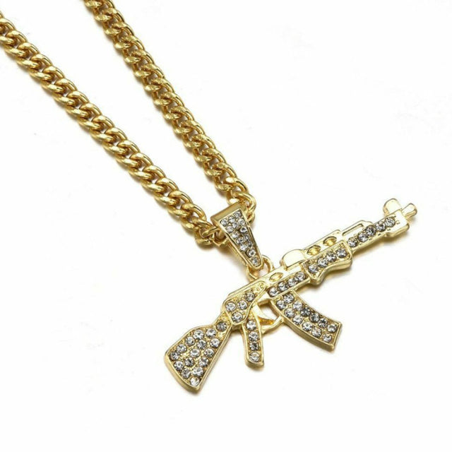 Women Gun Pendant Crystal Rhinestone Chain Necklace