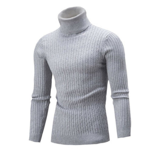 Men Winter Solid Color Turtle Neck Long Sleeve Twist Knitted Slim Sweater