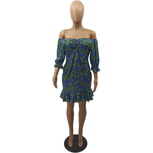 Women Sexy Plus Size Floral Bodycon Mini Elegant Off Shoulder Dress