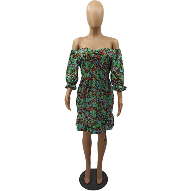 Women Sexy Plus Size Floral Bodycon Mini Elegant Off Shoulder Dress