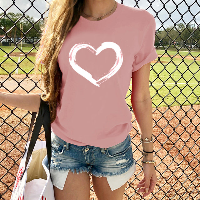 Women Casual Heart Love Printed Tops