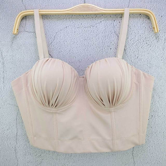 Solid Color Knit Pleated Bras Camisole Cropped Top