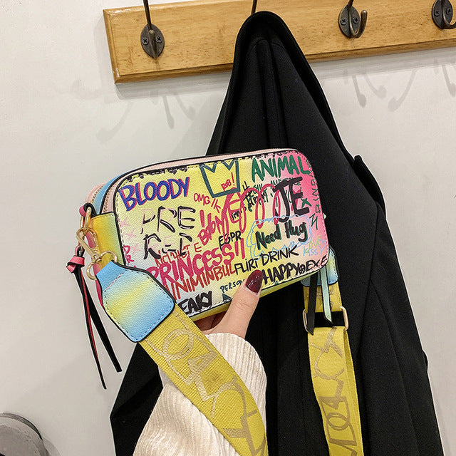 Women Graffiti Shoulder Designer Letter Printed Messenger Bag