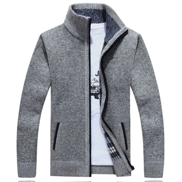 Men Zipper Knitted Thick Warm Casual Knitwear Cardigan Jacket