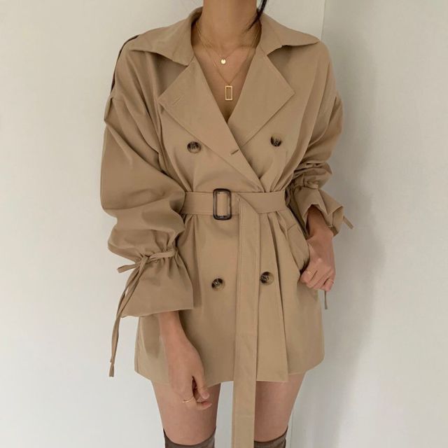 New Autumn Winter Khaki Loose Flare Sleeve Women TrenchCoat