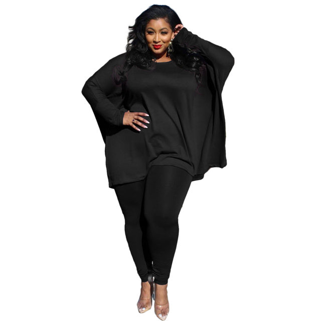 Fashion Plus Size Two Piece Long Sleeve Pant Set