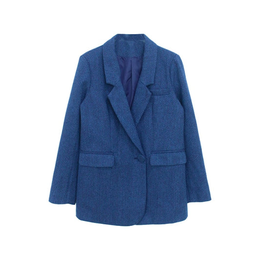 Women Elegant Thick Blue Suit Blazer Jacket