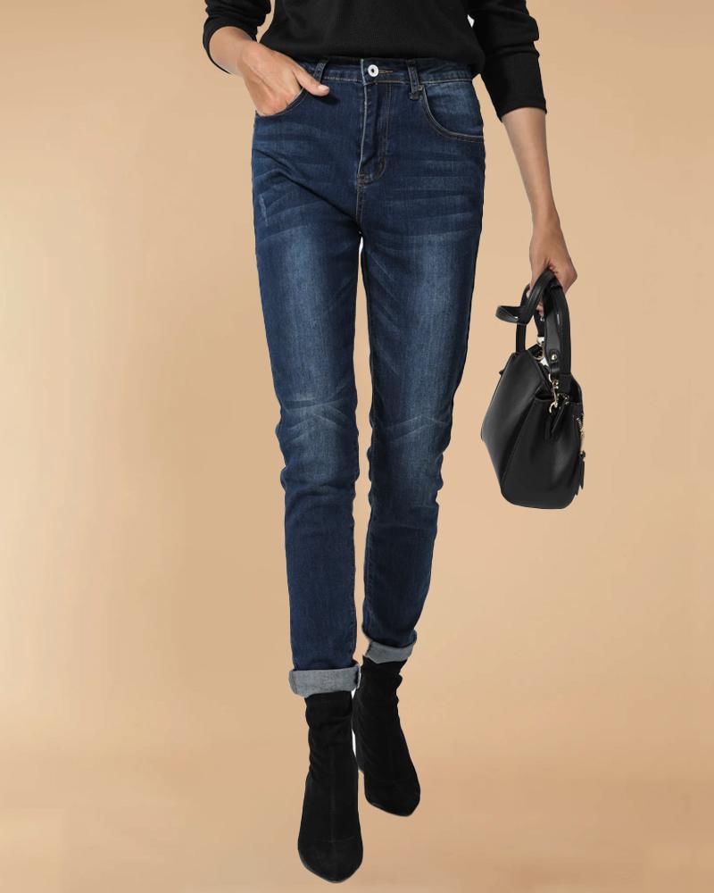 Women Slim-Fit Skinny Leg Denim Pants Dark Wash Mid Waist Jeans