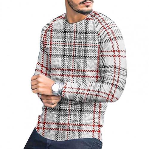 Men Long Sleeve Slim Cotton Blend Stripe Plaid Print Pullover Sweater