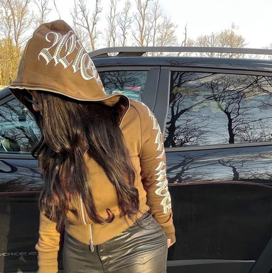 Printed Letter Zip Up Women Jackets