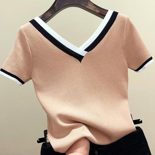 Women Color Striped Knitted Summer Top