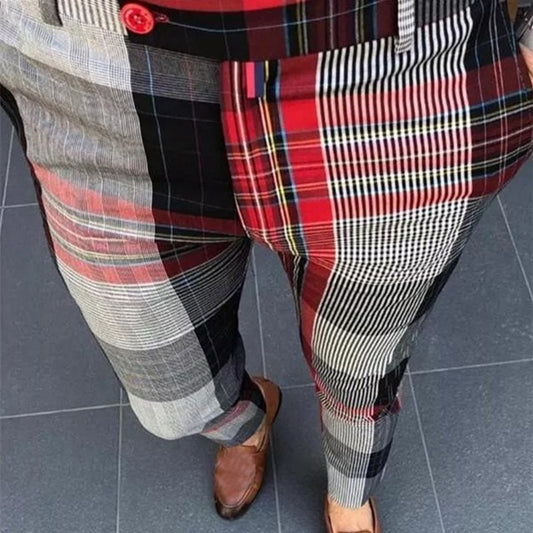 Men Casual Plaid Skinny Pencil Pants