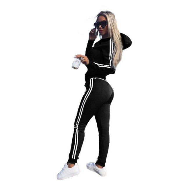 Women Sportswear Zipper Side Stripe Two Piece Set
