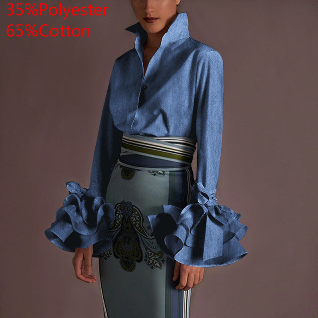 Women Long Sleeve Lapel Fashion Print Shirt