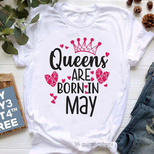 Queen Are Born In January To December Graphic Print T-Shirt