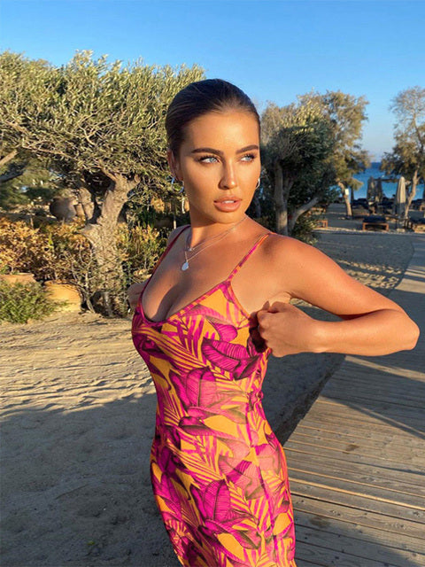 Women Sleeveless Printed V Neck Bodycon Pencil Long Dress