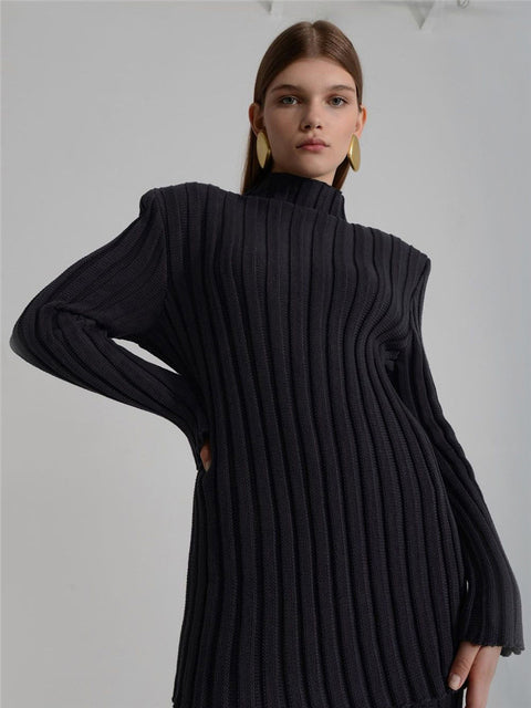 New Ribbed Knitted Long Sleeve Sweater Top And Pants Set