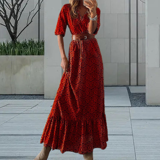 Women Boho Style V-Neck Floral Print Dress