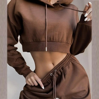 Women Long Sleeve Crop Top Sweatsuit