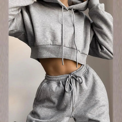 Women Long Sleeve Crop Top Sweatsuit