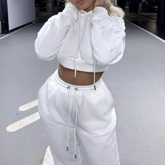 Women Long Sleeve Crop Top Sweatsuit