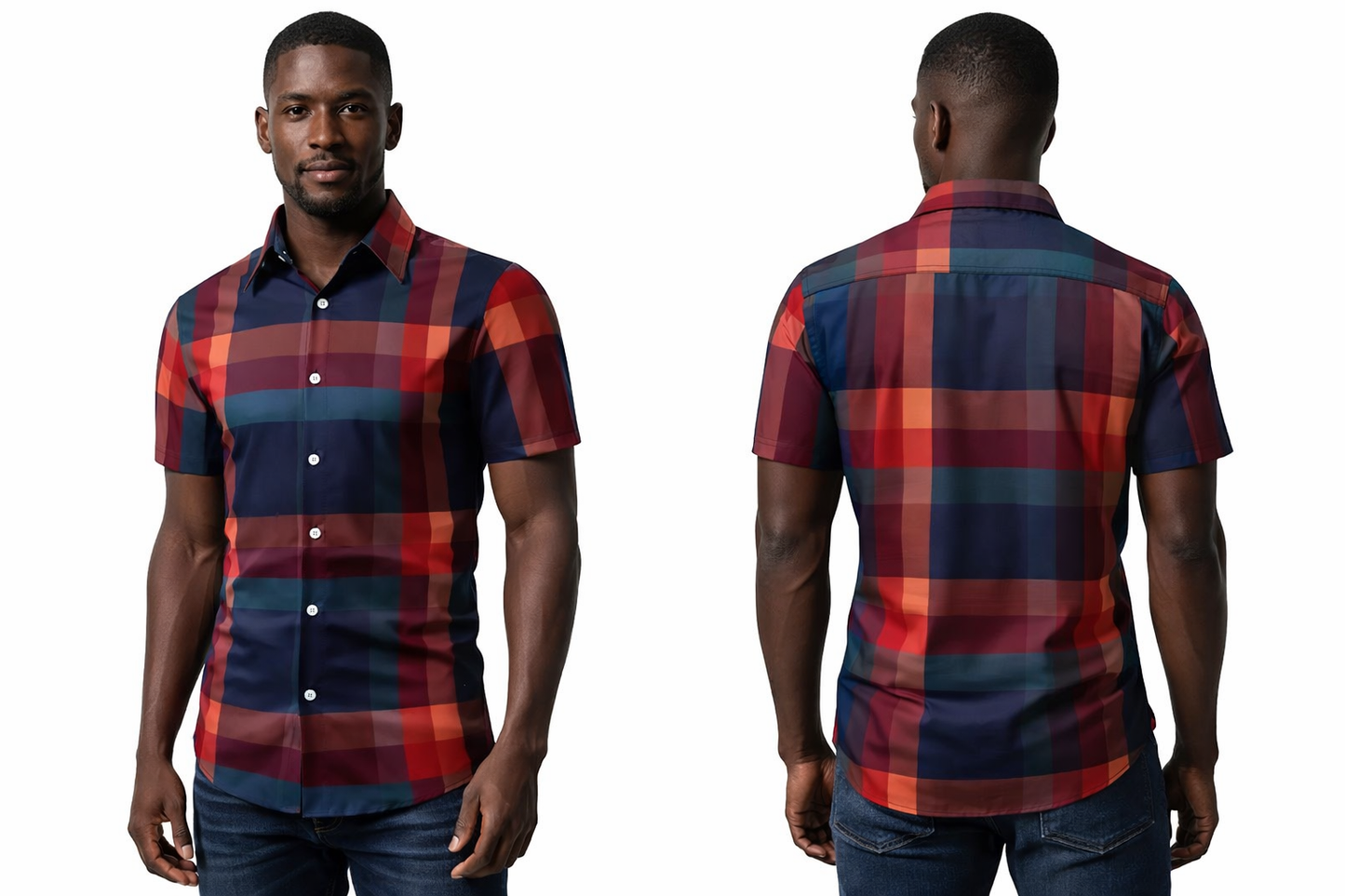 Midnight Ember Plaid Short & Long Sleeve Button-Up Shirt